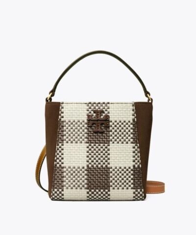 Tory Burch Mcgraw Woven Plaid Small Bucket Bag