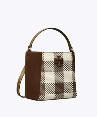 Tory Burch Mcgraw Woven Plaid Small Bucket Bag