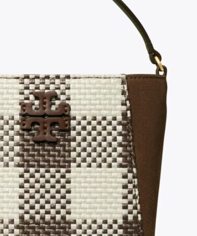 Tory Burch Mcgraw Woven Plaid Small Bucket Bag