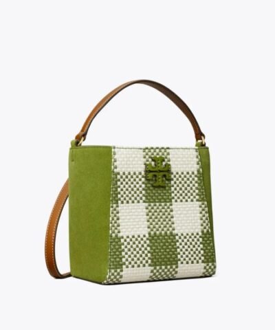Tory Burch Mcgraw Woven Plaid Small Bucket Bag