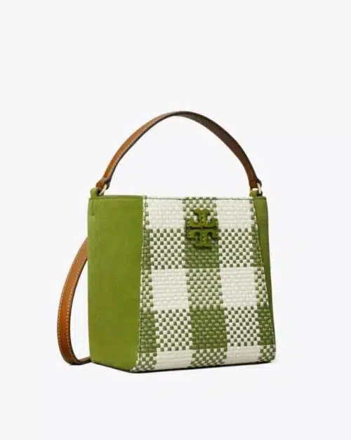 Tory Burch Mcgraw Woven Plaid Small Bucket Bag