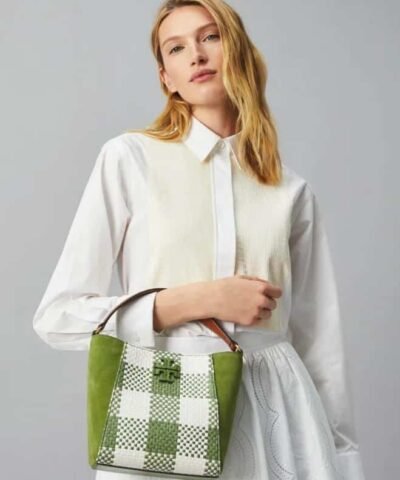 Tory Burch Mcgraw Woven Plaid Small Bucket Bag