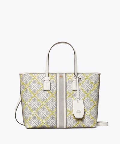 Tory Burch T Monogram Floral Vine Small Top-Zip Tote Bag In Ivory