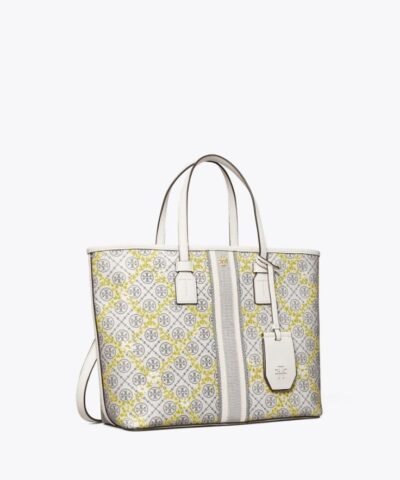 Tory Burch T Monogram Floral Vine Small Top-Zip Tote Bag In Ivory