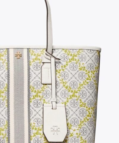 Tory Burch T Monogram Floral Vine Small Top-Zip Tote Bag In Ivory
