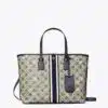 Tory Burch T Monogram Floral Vine Small Top-Zip Tote Bag In Navy