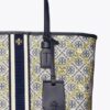 Tory Burch T Monogram Floral Vine Small Top-Zip Tote Bag In Navy