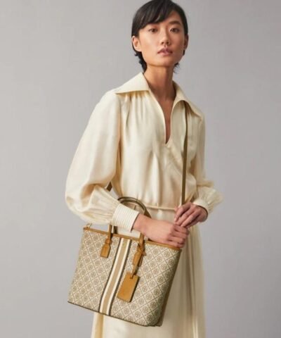 Tory Burch T Monogram Coated Canvas Small Tote Bag