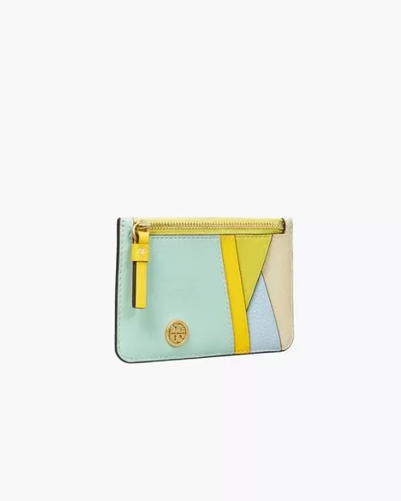 Tory Burch Walker Patchwork Top-Zip Card Case, Mint Chip