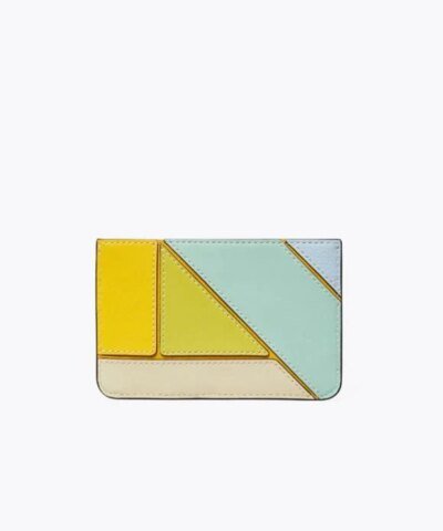 Tory Burch Walker Patchwork Top-Zip Card Case, Mint Chip