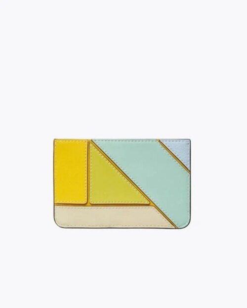 Tory Burch Walker Patchwork Top-Zip Card Case, Mint Chip