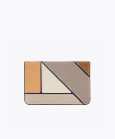 Tory Burch Walker Patchwork Top-Zip Card Case, Longan