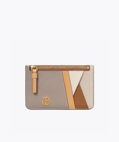 Tory Burch Walker Patchwork Top-Zip Card Case, Longan