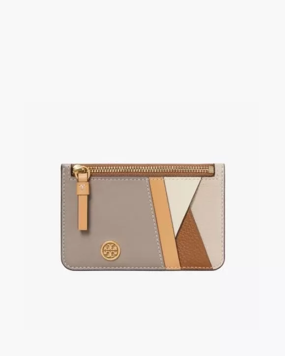 Tory Burch Walker Patchwork Top-Zip Card Case, Longan