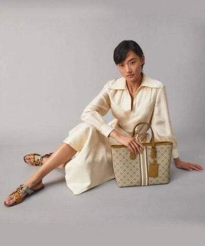 Tory Burch T Monogram Coated Canvas Small Tote Bag