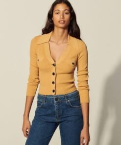 Sandro Knitted Cardigan With Polo Neck