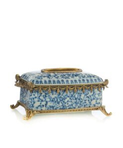 DG Boutique Blue and White Antique Brass Tissue Box Cover