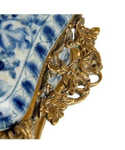 DG Boutique Blue and White Antique Brass Tissue Box Cover