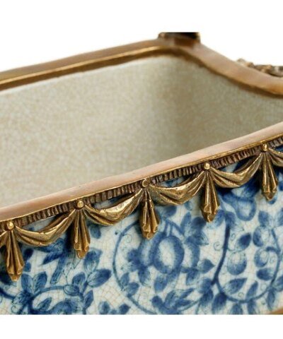 DG Boutique Blue and White Antique Brass Tissue Box Cover