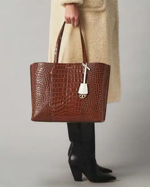 Tory Burch Perry Embossed Triple-Compartment Tote Bag, Brown