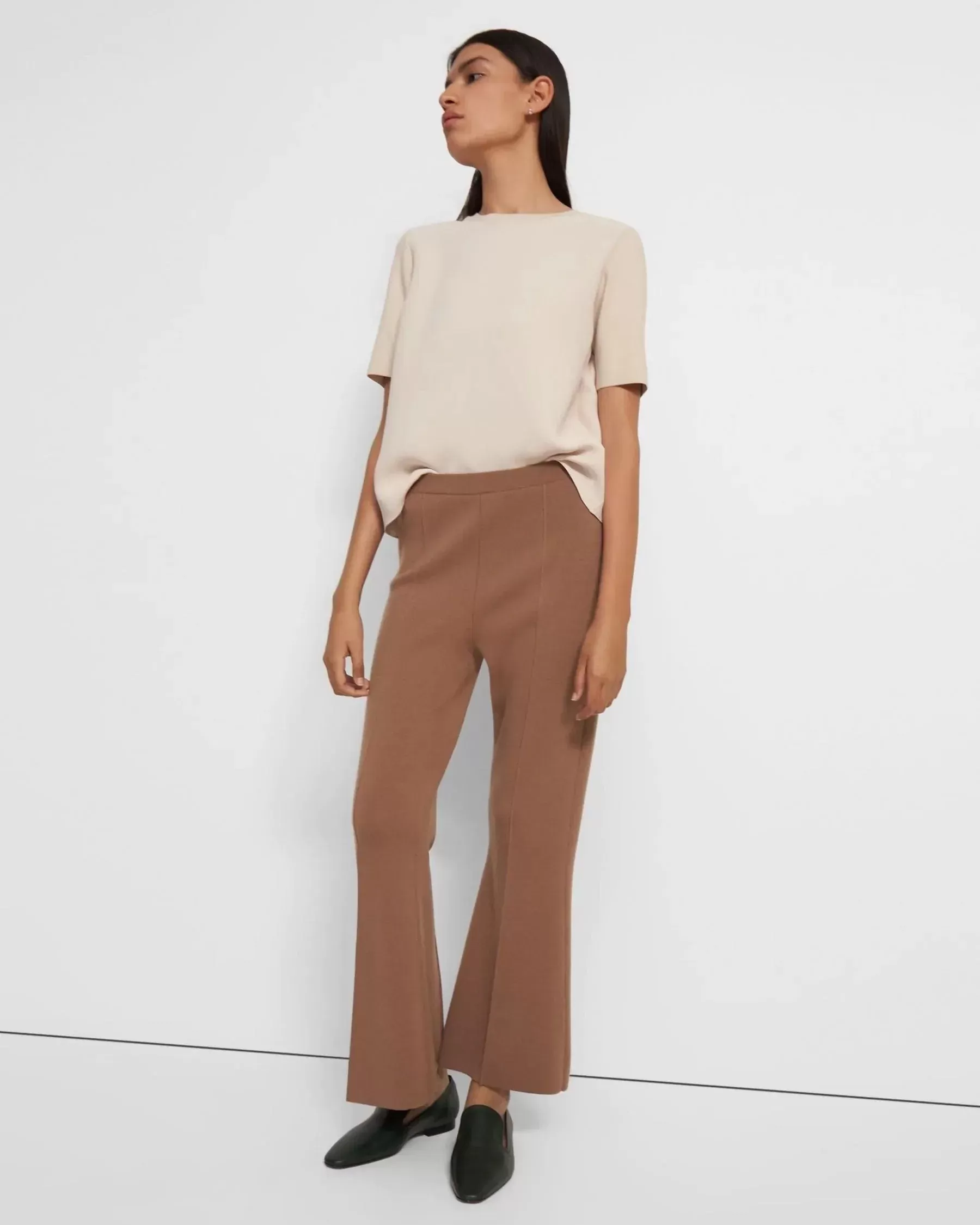 Theory Flare Pant in Empire Wool, Light Camel