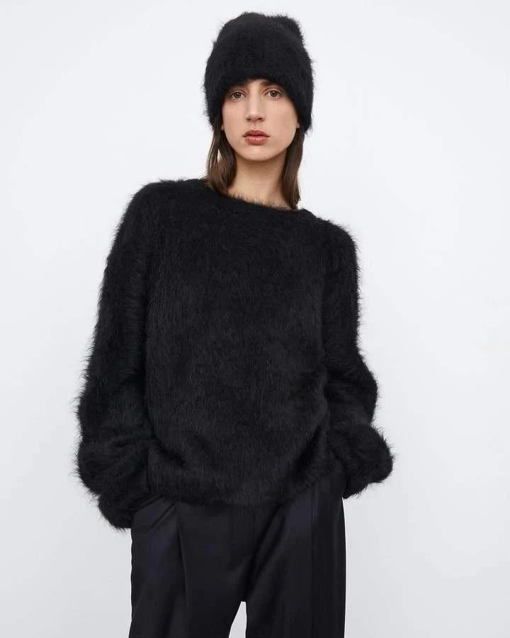 TOTÊME Alpaca Knit Beanie Black Melange