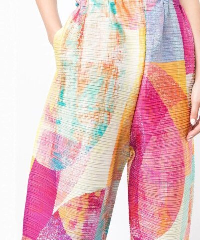 Pleats Please Issey Miyake Geometric-Print Pleated Trousers