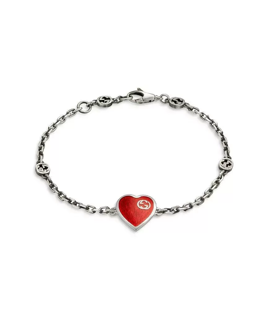 Gucci GG Hearts Sterling Silver & Red Enamel Bracelet