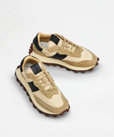 Tod's Men's Sneakers 1T In Suede And Fabric - Beige, Black
