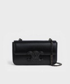 Celine Chain Shoulder Bag Cuir Triomphe In Shiny Calfskin Black/Black