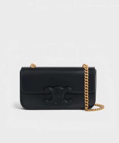 Celine Chain Shoulder Bag Cuir Triomphe In Shiny Calfskin Black