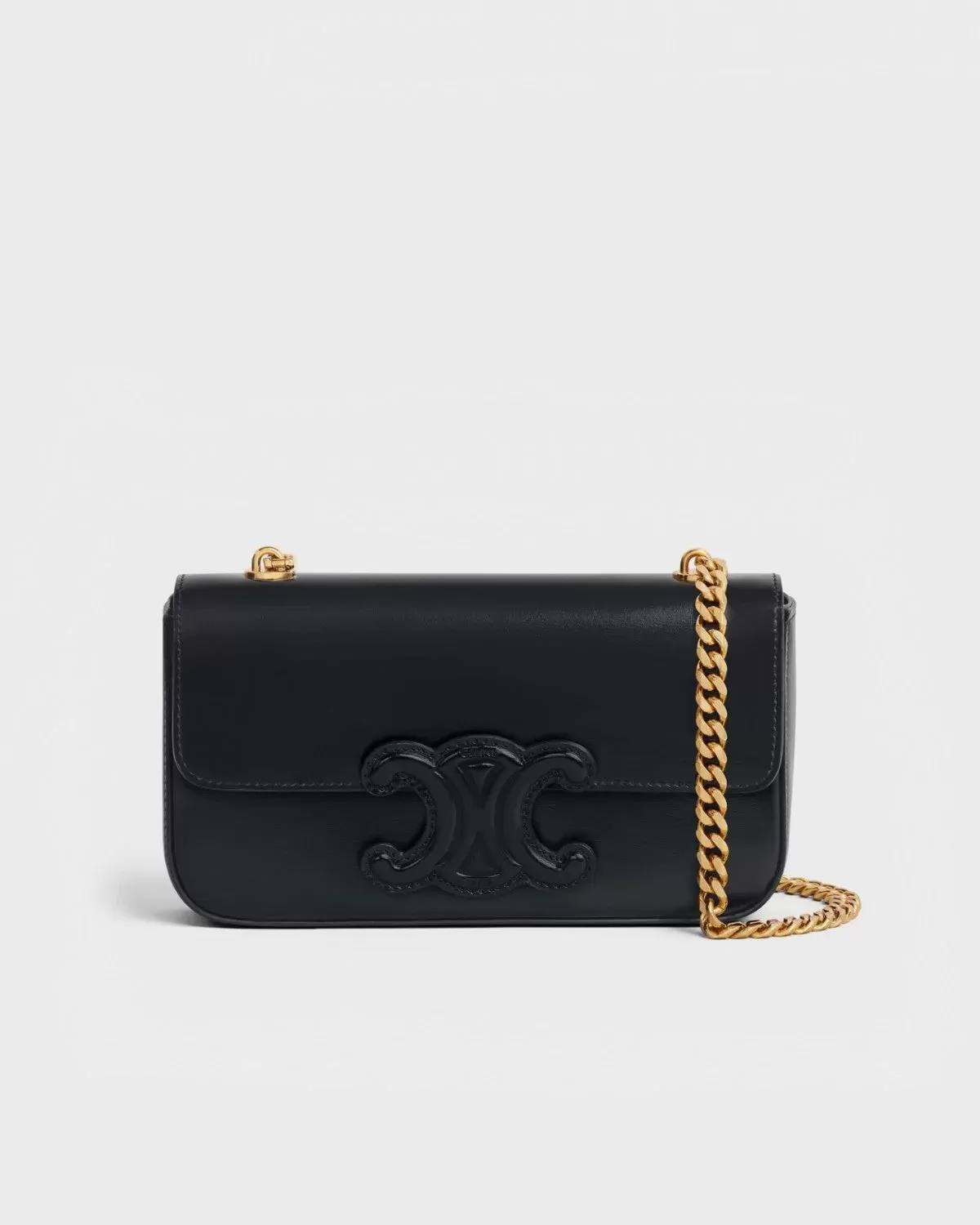 Celine Chain Shoulder Bag Cuir Triomphe In Shiny Calfskin Black