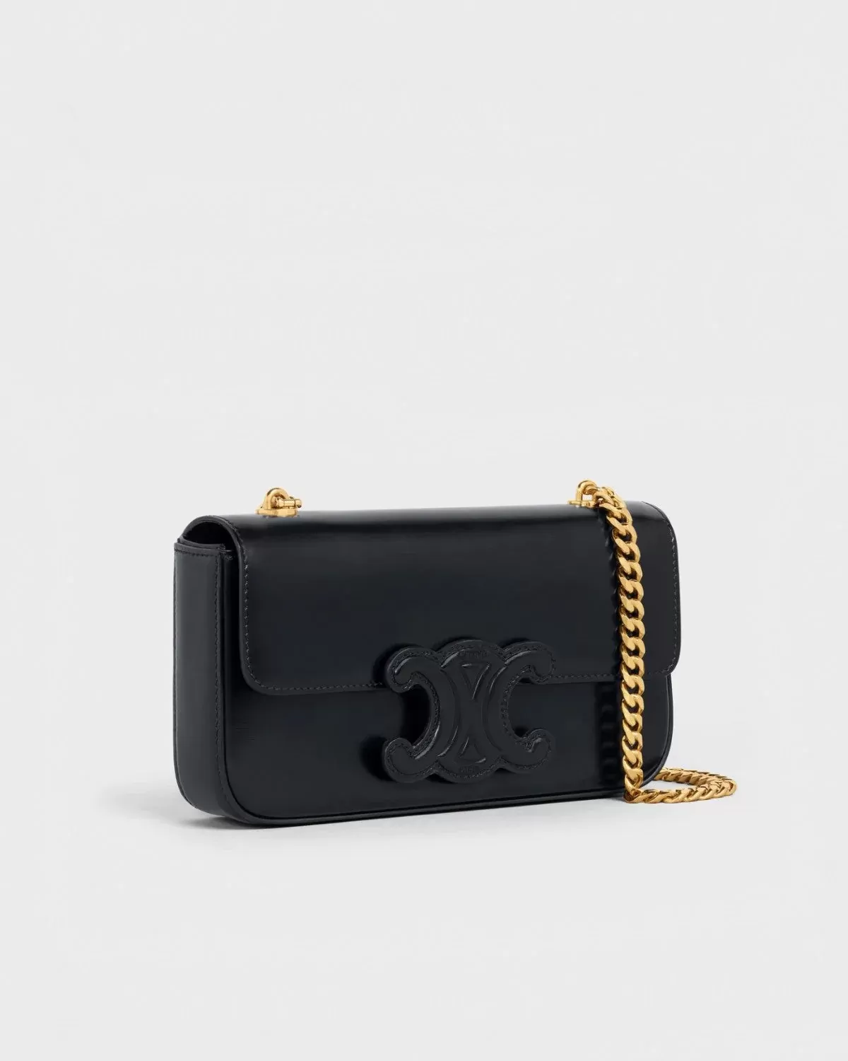 Celine Chain Shoulder Bag Cuir Triomphe In Shiny Calfskin Black