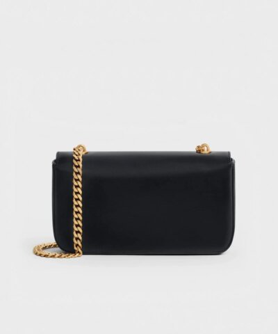Celine Chain Shoulder Bag Cuir Triomphe In Shiny Calfskin Black