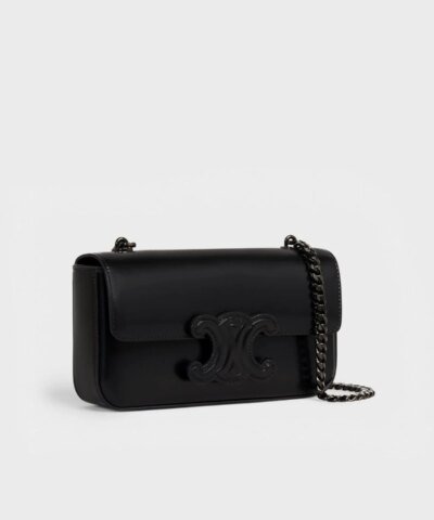Celine Chain Shoulder Bag Cuir Triomphe In Shiny Calfskin Black/Black