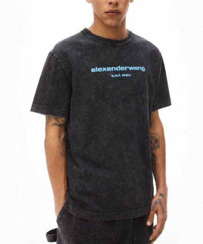 Alexander Wang Printed Acid-Wash Cotton-Jersey T-Shirt
