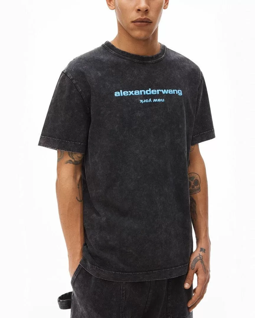 Alexander Wang Printed Acid-Wash Cotton-Jersey T-Shirt