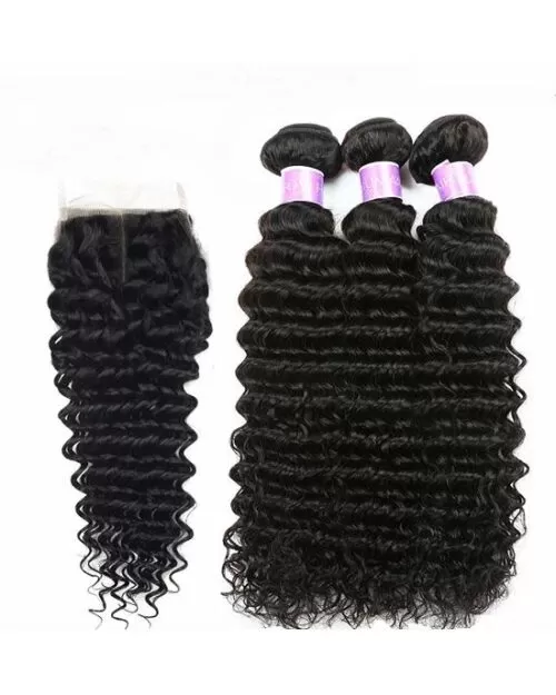 Cranberry Brazilian Virgin Curly Hair 3 Bundles With 4*4 Lace Closure