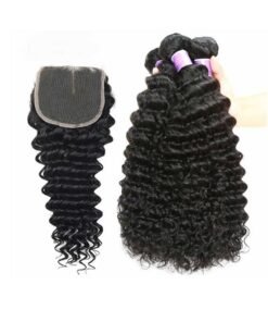 Cranberry Brazilian Virgin Curly Hair 3 Bundles With 4*4 Lace Closure