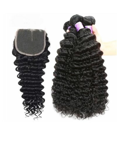 Cranberry Brazilian Virgin Curly Hair 3 Bundles With 4*4 Lace Closure
