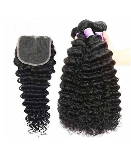 Cranberry Brazilian Virgin Curly Hair 3 Bundles With 4*4 Lace Closure