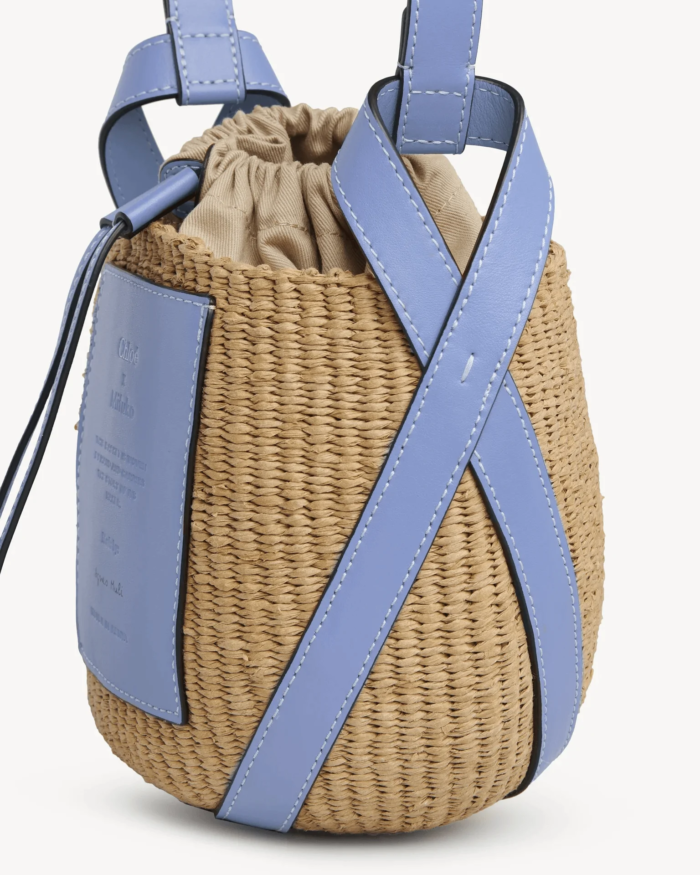 Chloe X Mifuko Small Straw Basket Crossbody Bag In Blue