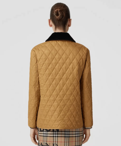 Burberry Corduroy Collar Diamond Quilted Jacket In Camel