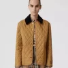 Burberry Corduroy Collar Diamond Quilted Jacket In Camel