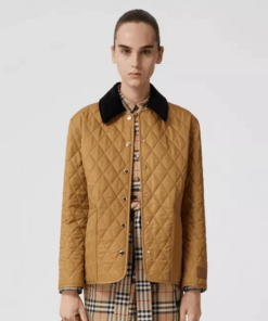 Burberry Corduroy Collar Diamond Quilted Jacket In Camel