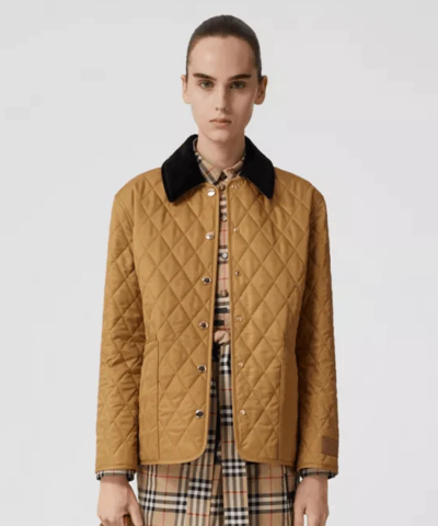 Burberry Corduroy Collar Diamond Quilted Jacket In Camel