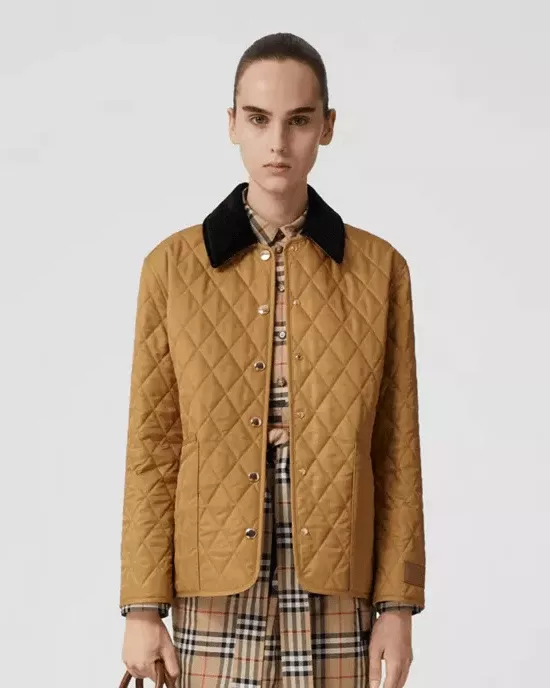 Burberry Corduroy Collar Diamond Quilted Jacket In Camel