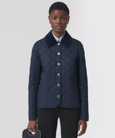Burberry Corduroy Collar Diamond Quilted Jacket In Midnight