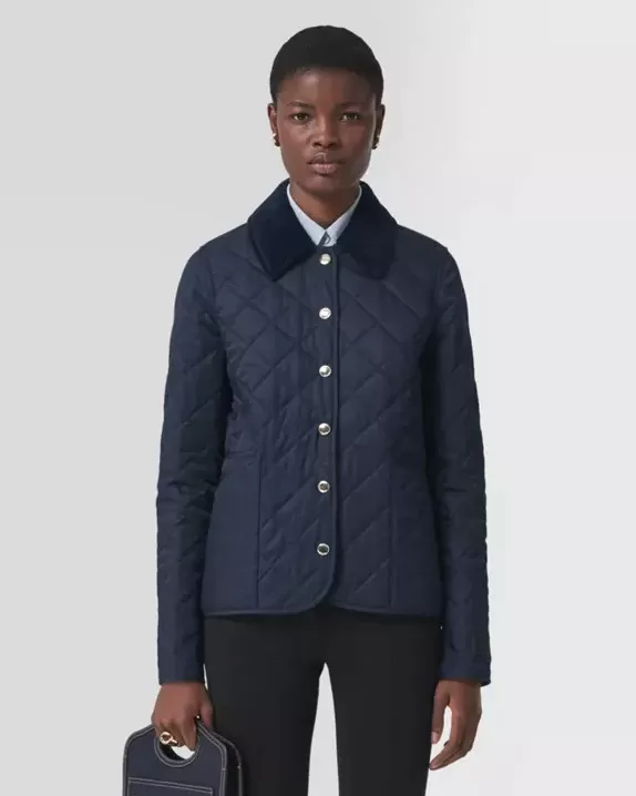 Burberry Corduroy Collar Diamond Quilted Jacket In Midnight