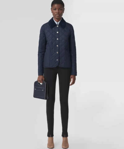 Burberry Corduroy Collar Diamond Quilted Jacket In Midnight